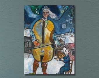 Marc Chagall Canvas Wall Art, Marc Chagall The cellist Print,Le Violoncelliste, Chagall Modern Art,Canvas Wall Art or Canvas Poster Changall