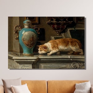Henriette Ronner (Amsterdam 1821 - Amsterdam 1909). Henriette Ronner Cat Canvas Wall Art, Romanticism, Canvas Home&Office Decor Gift 2