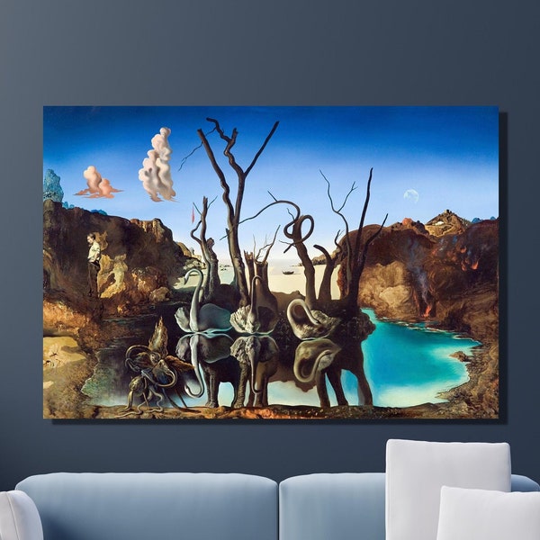 Salvador Dali Poster, Salvador Dali Elephant Canvas Print, Swans Reflecting Dali, Elephants Poster Canvas, Home&Office Decor Gift 20