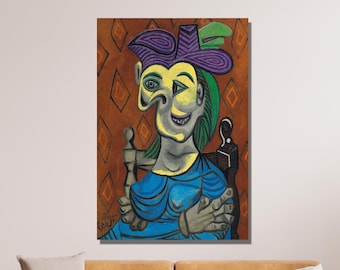 Pablo Picasso Canvas Wall Art, Pablo Picasso Seated Woman in A Blue Dress, Surrealism Art, Reproduction Print, Home&Office Wall Decor 12