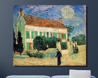 Vincent Van Gogh Canvas Wall Art, Van Gogh White House at Night, Art Reproduction, Van Gogh Artwork, Framed Poster Print Home Decor Gift 13