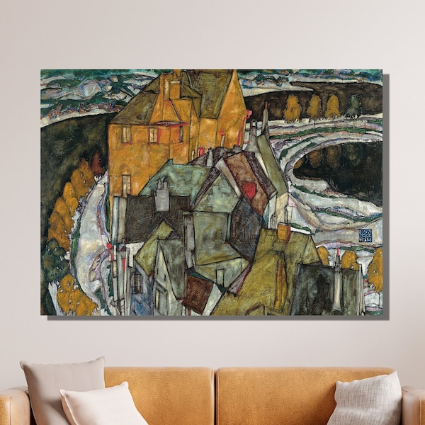 Egon Schiele Crescent of Houses II (Island Town) Canvas Wall Art, Egon Schiele Art Paint, Reproduction Print, Canvas Home&Office Decor Gift2