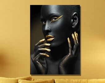 Gold African Woman Wall Art Gold Girl Canvas, Gold African Women Canvas, Reproduction Art, Large Decor, African Art Home&Office Decor Gift 3