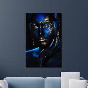 Blue African Woman Wall Art Gold Girl Canvas, African Girl Canvas, Large Decor, Reproduction Art, African Art Home&Office Decor Gift 6