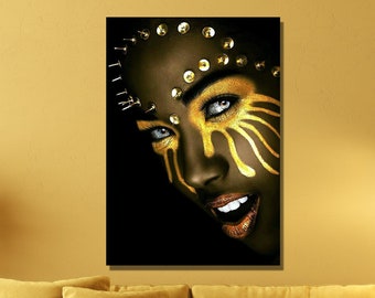 Gold African Woman Wall Art, Gold Girl Canvas, Gold African Women Canvas, Reproduction Wall Art, African Art Gift, Home&Office Decor Gift 24