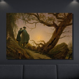 Dwóch mężczyzn kontemplujących księżyc autorstwa Caspar-David Friedrich, reprodukcja, Caspar-David Friedrich Canvas Wall Art, Canvas Home&Office Decor 1
