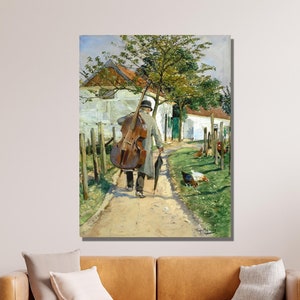 Musician on The Way Home Hugo Mühlig, Impressionism Canvas Wall Art, Naturalism, Canvas Poster&Panel, Reproduction Art, Home/Office Decor 4