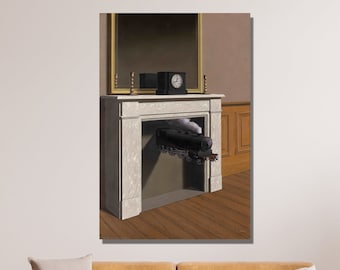René Magritte 'Time Transfixed' Canvas Print, Surrealist Wall Art