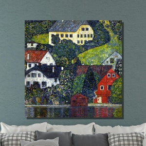 Gustav Klimt Canvas Wall Art, Gustav Klimt Houses at Unterach on the Attersee Art,Canvas Poster & Panel, Klimt Artwork Living Room Decor 12