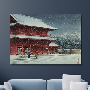 Kawase Hasui Canvas Wall Art, Zojoji Temple by Kawase Hasui Art Print, Japanese Wall Art, Reproduction Print Canvas Home&Office Decor Gift 1