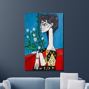 Pablo Picasso Canvas Wall Art, Pablo Picasso Floral Portrait of Jacqueline Art, Reproduction Art, Large Canvas Wall Art, Home&Office Decor 3