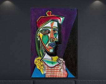 Pablo Picasso Canvas Wall Art, Pablo Picasso Woman with Beret and Checkered Dress, Reproduction Print, Surrealism, Home&Office Wall Decor 16