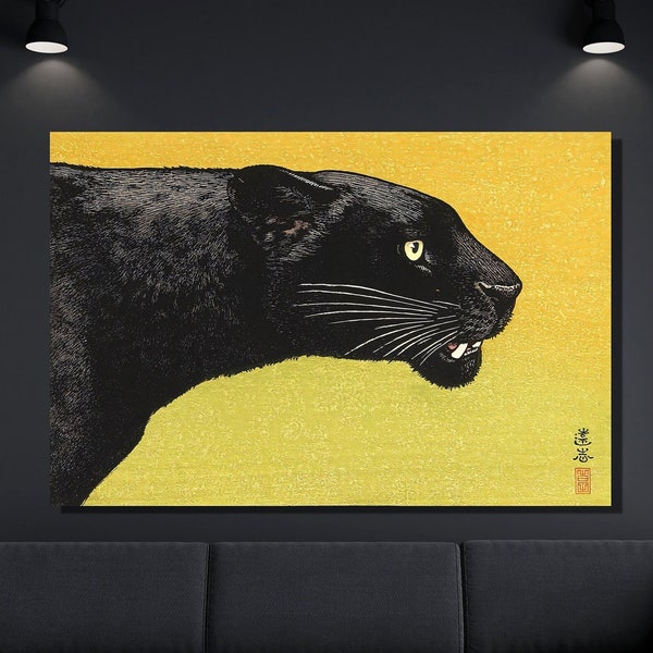 Toshi Yoshida Leinwand Wandkunst, Schwarzer Panther von Toshi Yoshida Kunstdruck, Surrealismus Kunst, Reproduktion Druck, Geschenk