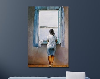 Salvador Dali Girl at The Window Canvas Wall Art, Surrealism Art, Salvador Dali Exhibition Poster Print, Salvador Dali Home&Office Decor 2