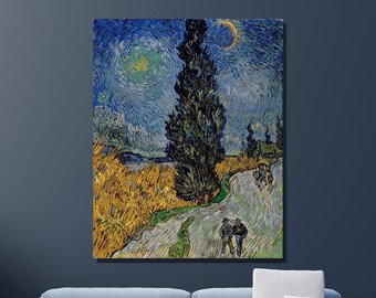 Vincent van Gogh Canvas Wall Art, Van Gogh Artwork, Van Gogh Road with Cypresses, Reproduction,Framed Poster Print Home&Office Decor Gift 28
