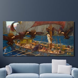 John William Waterhouse Canvas Wall Art, Ulysses and the Sirens by John William Waterhouse, Reproduction Art, Home&Office Wall Decor Gift 10