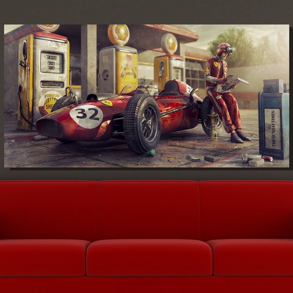 Vintage Ferrari Canvas, Vintage Formula 1 Wall Art, Formula 1 Decor, F1 Fan Gift, Scuderia Ferrari Poster, Formula 1 Home&Office Decor 31