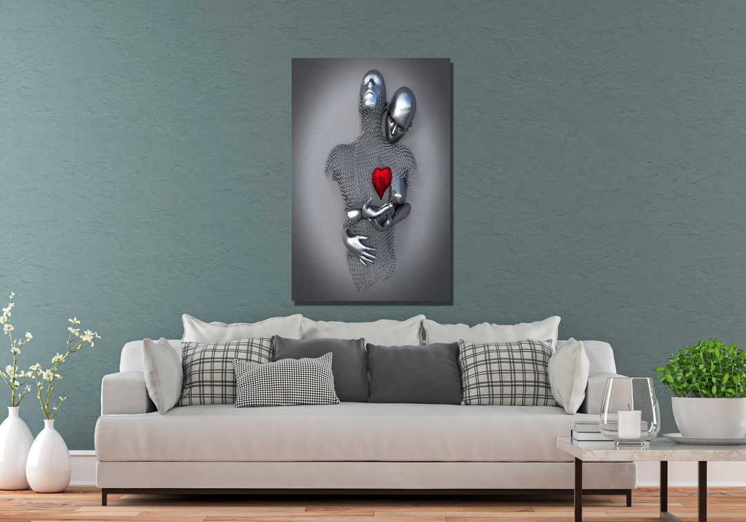Love Heart 3D Wandkunst – Metalloptik-Leinwand Mit Herz-Motiv Für Moderne Deko