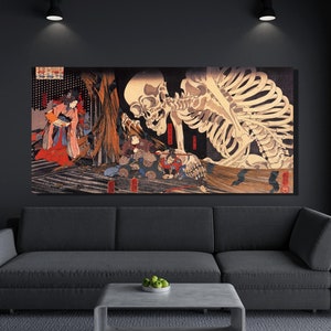 Utagawa Kuniyoshi Canvas, Princess Takiysaha Summons a Skeleton To Frighten Mitsukuni Giclee Canvas Wall Art,Reproduction Art, Home Decor 20