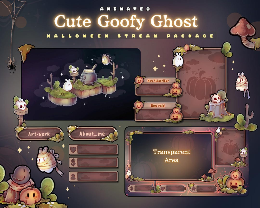 Ghost Stream Layout Animated Cute Goofy Ghost Stream Package, Twitch Screen, Bunny Ghost ...