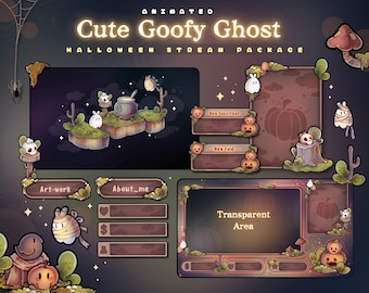 Animated Cute Goofy Ghost Stream Package, Twitch screen, Bunny Ghost Overlay Stream Package, Cute Halloween Twitch Overlay Vtuber overlays