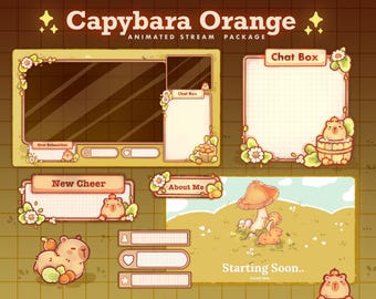 Capybara Orange Stream Package for Twitch | Custom Cozy Streaming | Animated Autumn Twitch Overlay Pack | Kawaii Pastel Theme Twitch Package