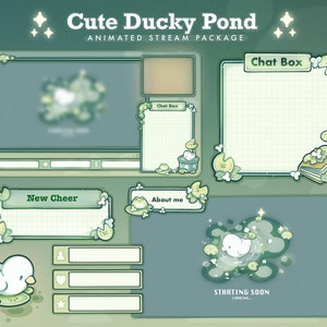 Pacote de transmissão Cute Ducky Pond para Twitch | Transmissão personalizada aconchegante | Pacote de sobreposição animada para Twitch | Pacote de Twitch com tema Kawaii Pastel