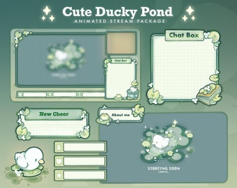 Cute Ducky Pond Stream Package for Twitch | Custom Cozy Streaming | Animated Twitch Overlay Pack | Kawaii Pastel Theme Twitch Package