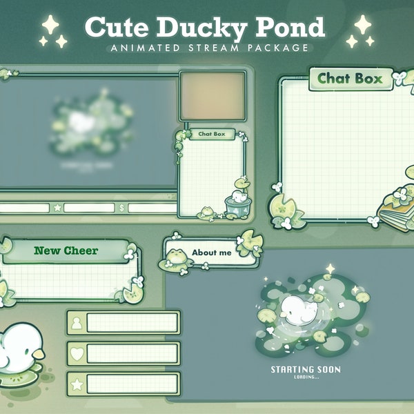 Cute Ducky Pond Stream Package for Twitch | Custom Cozy Streaming | Animated Twitch Overlay Pack | Kawaii Pastel Theme Twitch Package