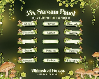 Whimsical Forest Twitch Stream Panels | Cozy Floral Mushroom Stream Panels for Twitch Youtube | Pastel Green Theme