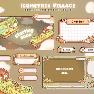 Isometric Village Stream Package for Twitch | Custom Cozy Streaming | Animated Twitch Overlay Pack | Kawaii Pastel Y2K Theme Twitch Package