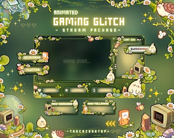 Animated Gaming Glitch Stream Package, Twitch screen, Cozy Game Forest Overlay, Handmade pack, Vertical TikTok Cute Overlay ,Vtuber overlays