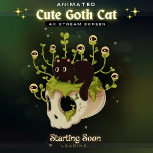 4x Animated Cute Goth Cat Stream Screen - TheCozyStream
