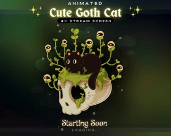 4x Pantalla animada de gato gótico adorable para transmisión en vivo - TheCozyStream
