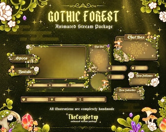 Animated Gothic Forest Stream Package, Twitch screen, Cozy Forest Overlay Stream Package, Night Twitch Cute Overlay Vtuber star overlays
