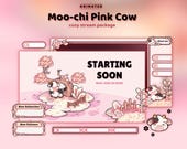 Moo-chi Pink Cow Stream Pack | Animated Cozy Stream Overlay Package | Animated twitch screens | Pastel Pink Theme Set | Custom Stream Pack