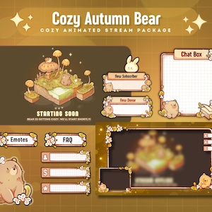 Pacote de transmissão Cozy Autumn Bear para Twitch | Sobreposições aconchegantes personalizadas | Pacote animado de Halloween para Twitch | Tema de outono para vtuber, Twitch