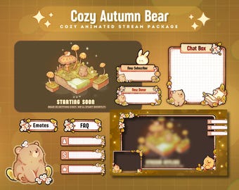 Cozy Autumn Bear Stream Package for Twitch | Custom Cozy Overlays  | Animated Halloween Twitch Package | Autumn Theme for vtuber, Twitch