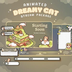 Pacchetto streaming Dreamy Cats per Twitch / Streaming personalizzato di Cozy Night / Pacchetto overlay animato per Twitch / Pacchetto Twitch con tema Kawaii Pastel
