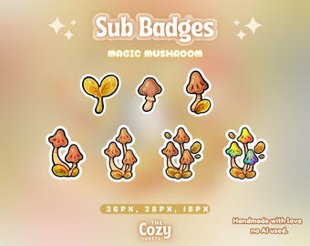 7x Mushroom Twitch Sub Badges | Bit Badges | Autumn Streamer Badges | Cottagecore Sub Badges | Cheer | Kawaii | Youtube Channel Badges