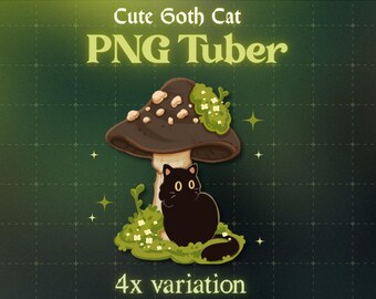 Goth Cat PNGTuber – Black Cat Vtubing Avatar, 4x Variations (Digital Download)