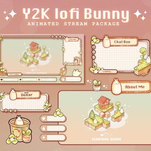 Y2K Lofi Bunny Animated Overlay Stream Package | Custom Cozy Stream Overlay for Twitch | Kawaii Twitch Overlay Pack | Y2k Twitch Vtube Theme