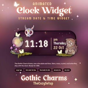 Animated Date & Time Stream Widget | Animated Gothic Clock Widget for Twitch OBS , StreamElements | Cozy Spooky Theme Clock Overlay