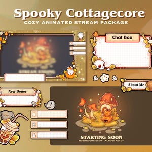 Spooky Cottagecore Stream Package for Twitch | Custom Cozy Overlays  | Animated Halloween Twitch Package | Autumn Theme for vtuber, Twitch