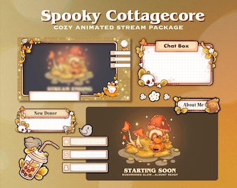 Spooky Cottagecore Stream Package for Twitch | Custom Cozy Overlays  | Animated Halloween Twitch Package | Autumn Theme for vtuber, Twitch