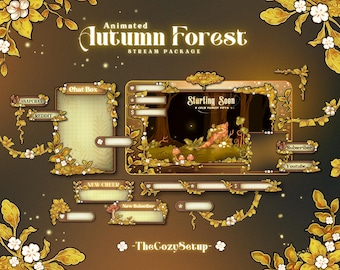 Animated Autumn Forest Stream Package, Twitch screen, Cozy Forest Overlay Stream Package, Night Twitch Cute Overlay Vtuber star overlays