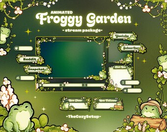 Animated Froggy Garden Stream Package, Twitch screen, Cozy Forest Overlay Stream Package, Night Twitch Cute Overlay Vtuber star overlays