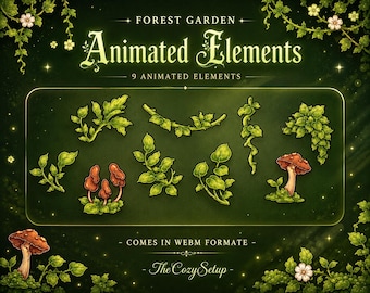 9x Animated Forest Garden Stream Decoration | Gothic Magical Leaves, Hanging Plants, Mushrooms Stream Decor Elements