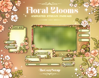 Animated Floral Blooms Stream Package, Twitch screen, Cozy Forest Overlay Stream Package, Night Twitch Cute Overlay Vtuber star overlays