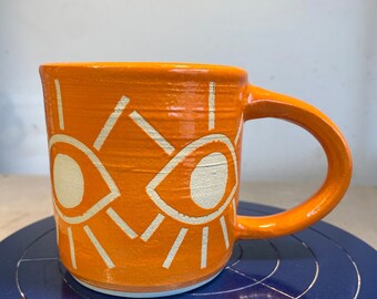 Ceramic handmade evil eye coffee mug